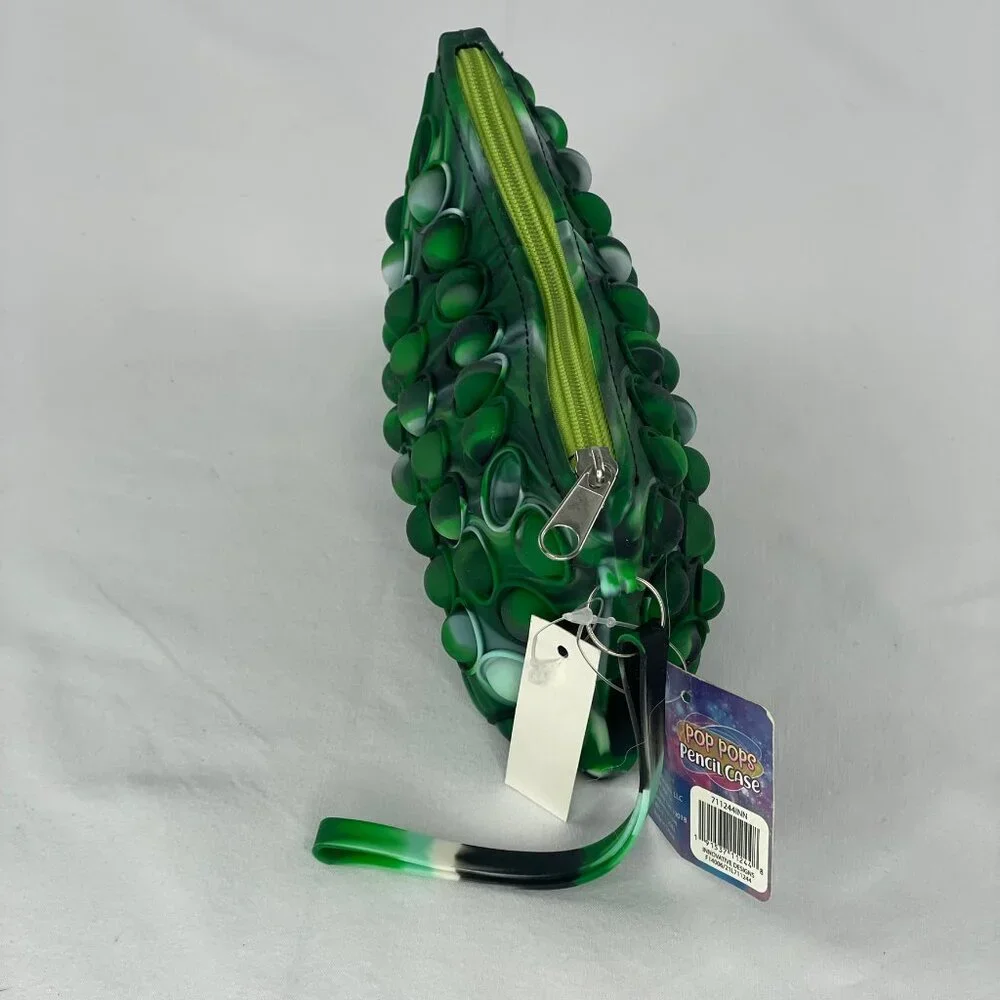 Pop Pops Pencil Case Fidget Sensory Silicone Bubble Pouch Green School Organizer